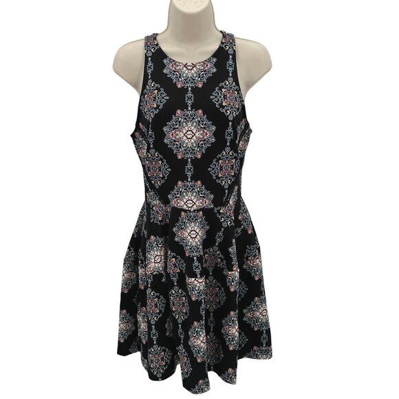 Mossimo Womens Black Medallion Print Back Zipper Fit & Flare Dress Size S - Picture 1 of 9
